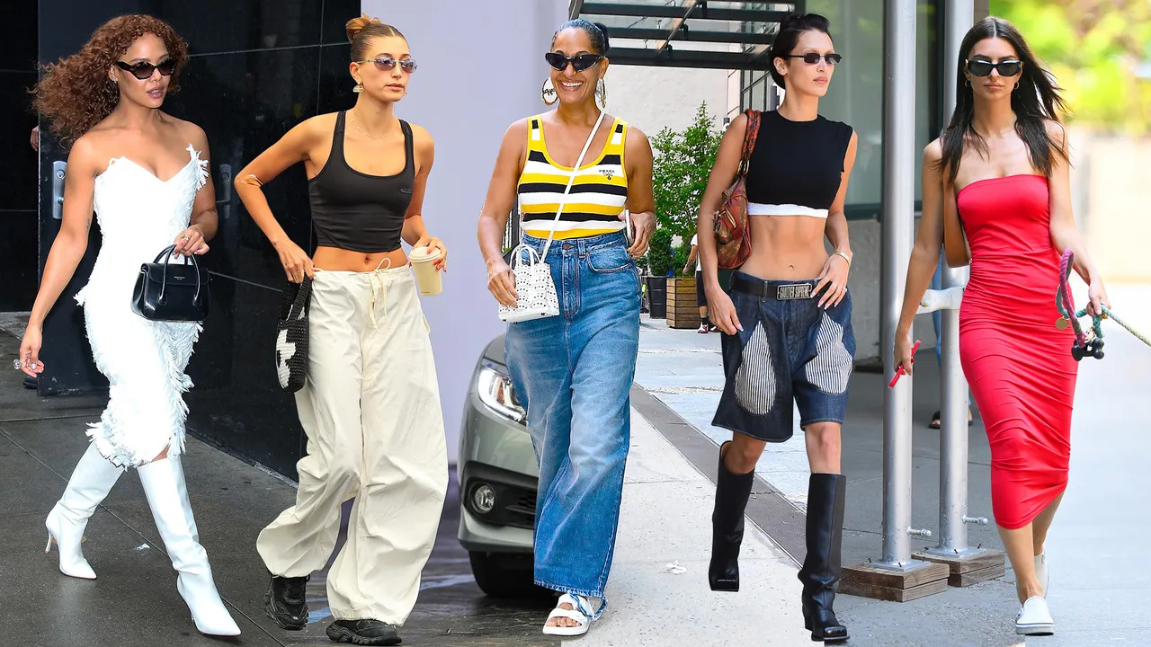 Group of stylishly dressed women walking.